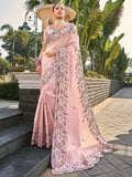Beautiful Pink Thread Embroidery Banarasi Silk Engagement Wear Saree - Zeel Clothing
