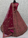 Beautiful Pink Thread Work Bridal Lehenga Choli With Double Dupatta - Zeel Clothing