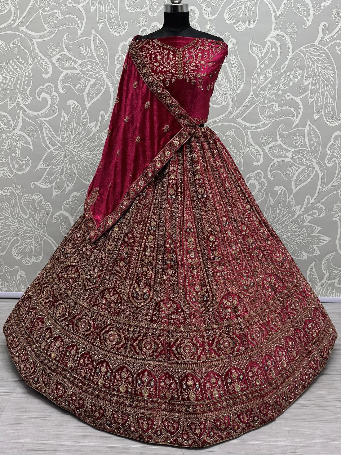 Beautiful Pink Thread Work Bridal Lehenga Choli With Double Dupatta - Zeel Clothing