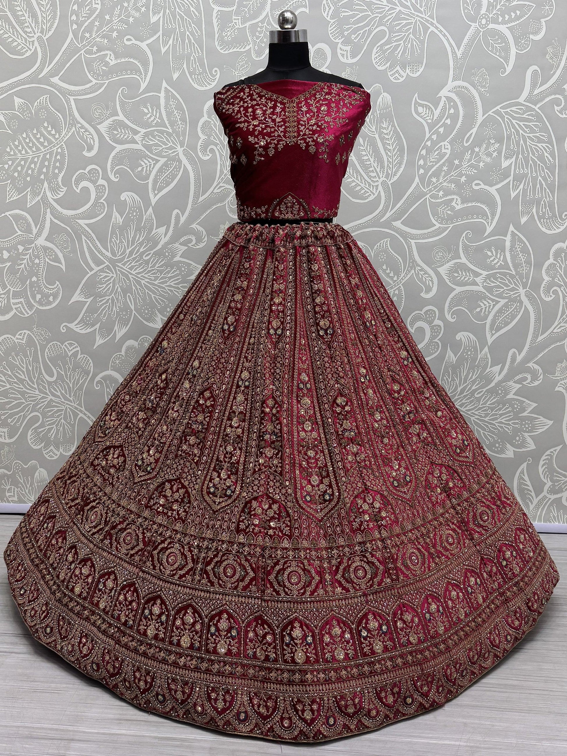 Beautiful Pink Thread Work Bridal Lehenga Choli With Double Dupatta - Zeel Clothing