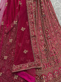 Beautiful Pink Thread Work Bridal Lehenga Choli With Double Dupatta - Zeel Clothing