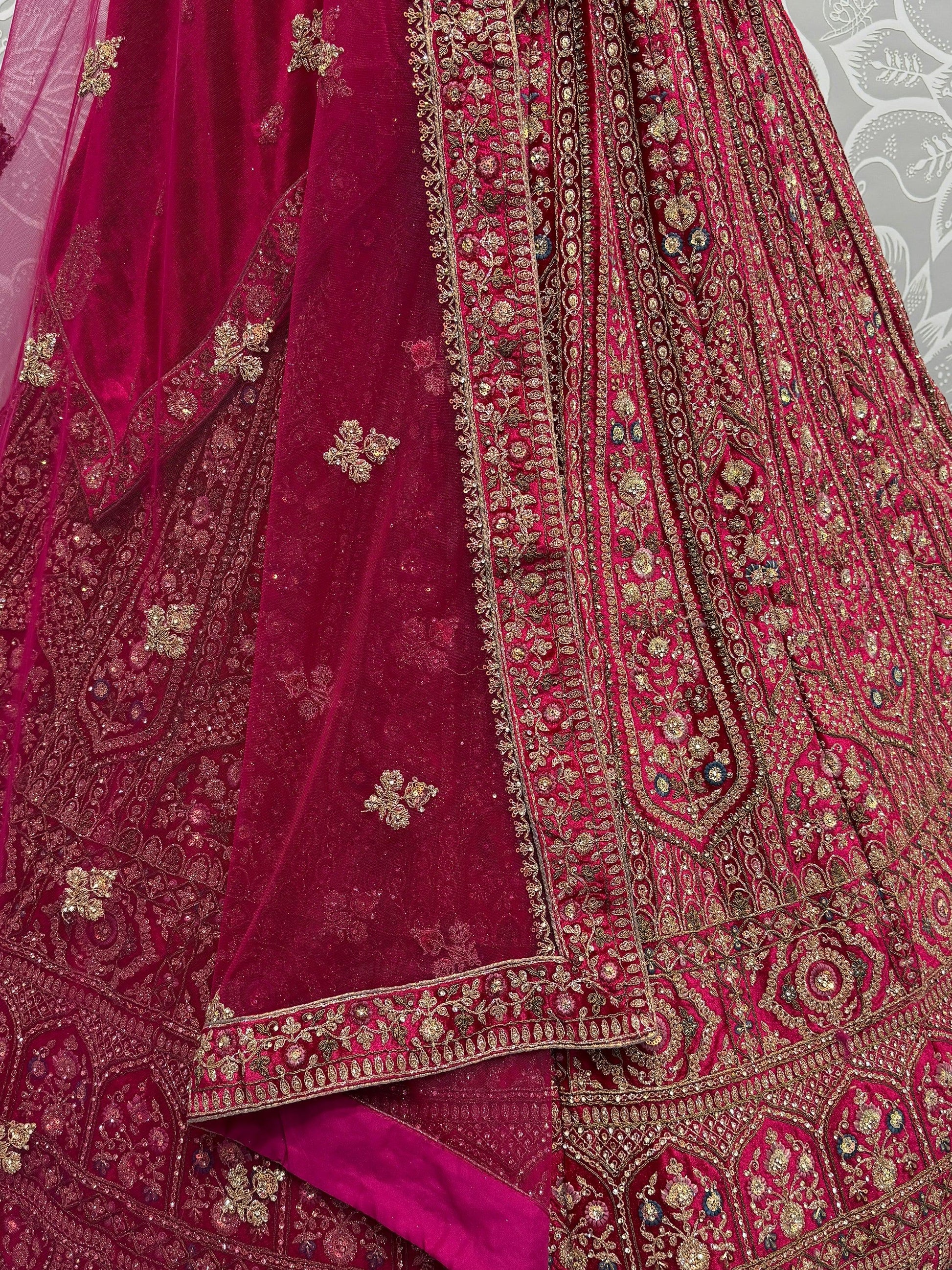 Beautiful Pink Thread Work Bridal Lehenga Choli With Double Dupatta - Zeel Clothing