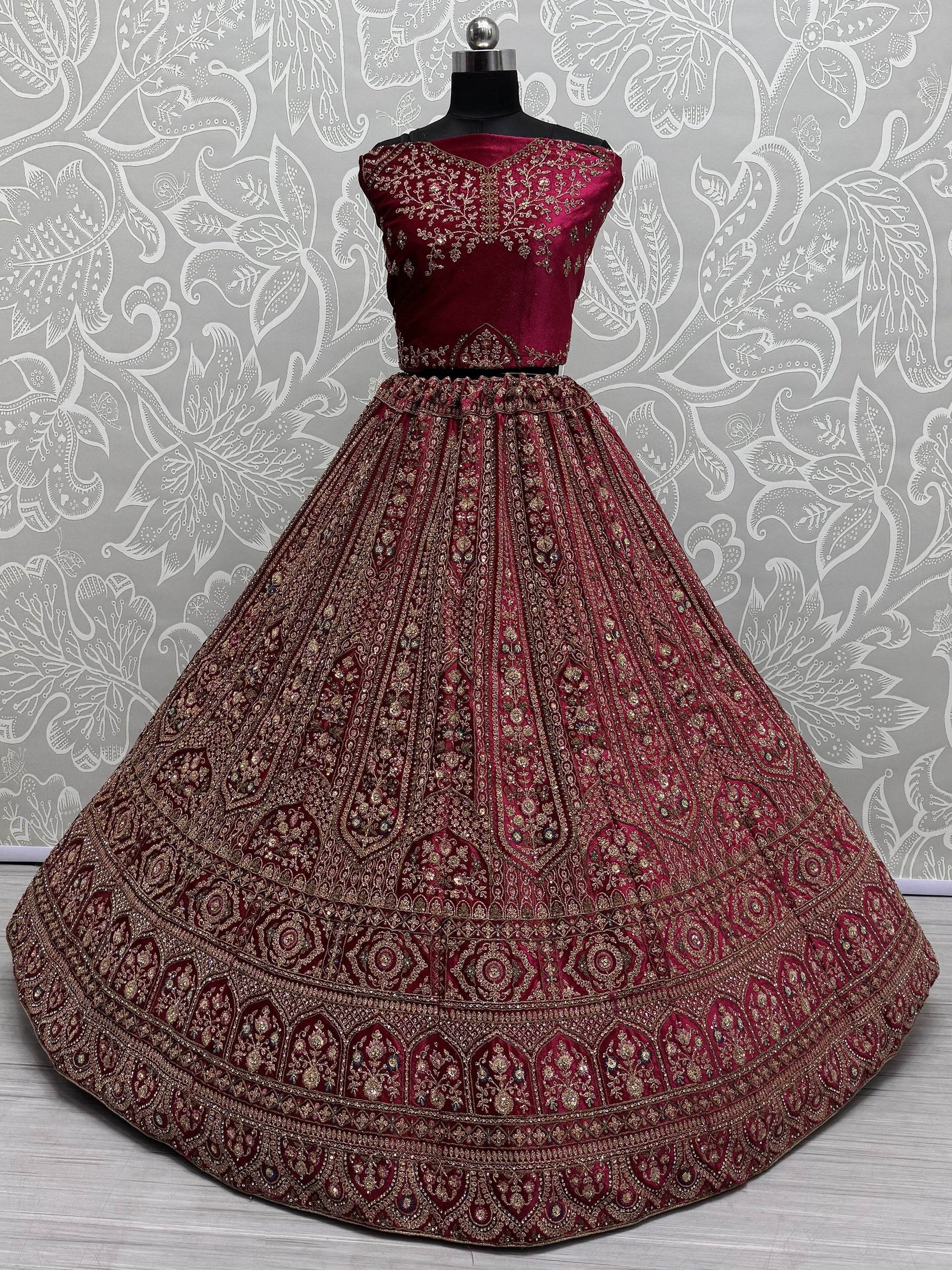 Beautiful Pink Thread Work Bridal Lehenga Choli With Double Dupatta - Zeel Clothing