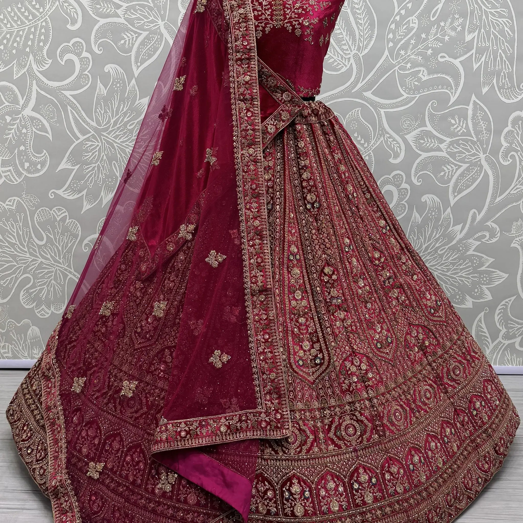 Beautiful Pink Thread Work Bridal Lehenga Choli With Double Dupatta - Zeel Clothing