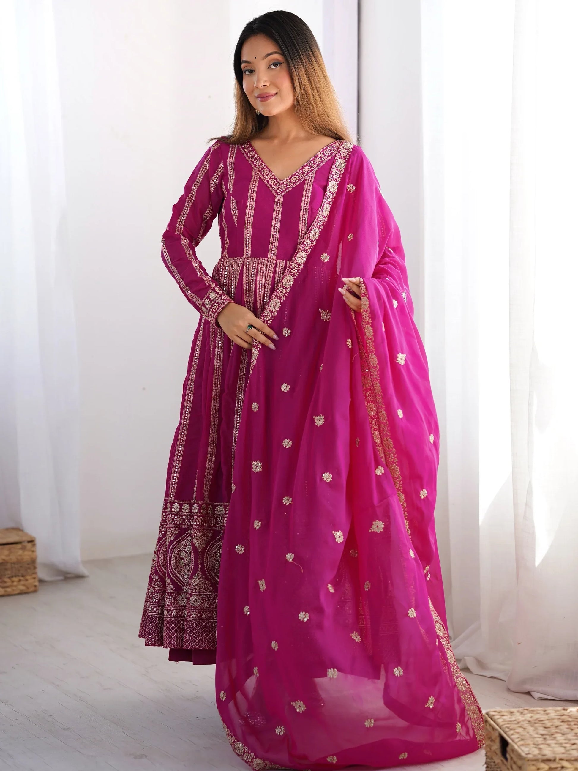 Beautiful Pink Thread Work Georgette Event Wear Suit Pant - Zeel Clothing