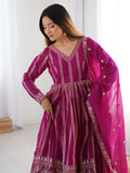 Beautiful Pink Thread Work Georgette Event Wear Suit Pant - Zeel Clothing