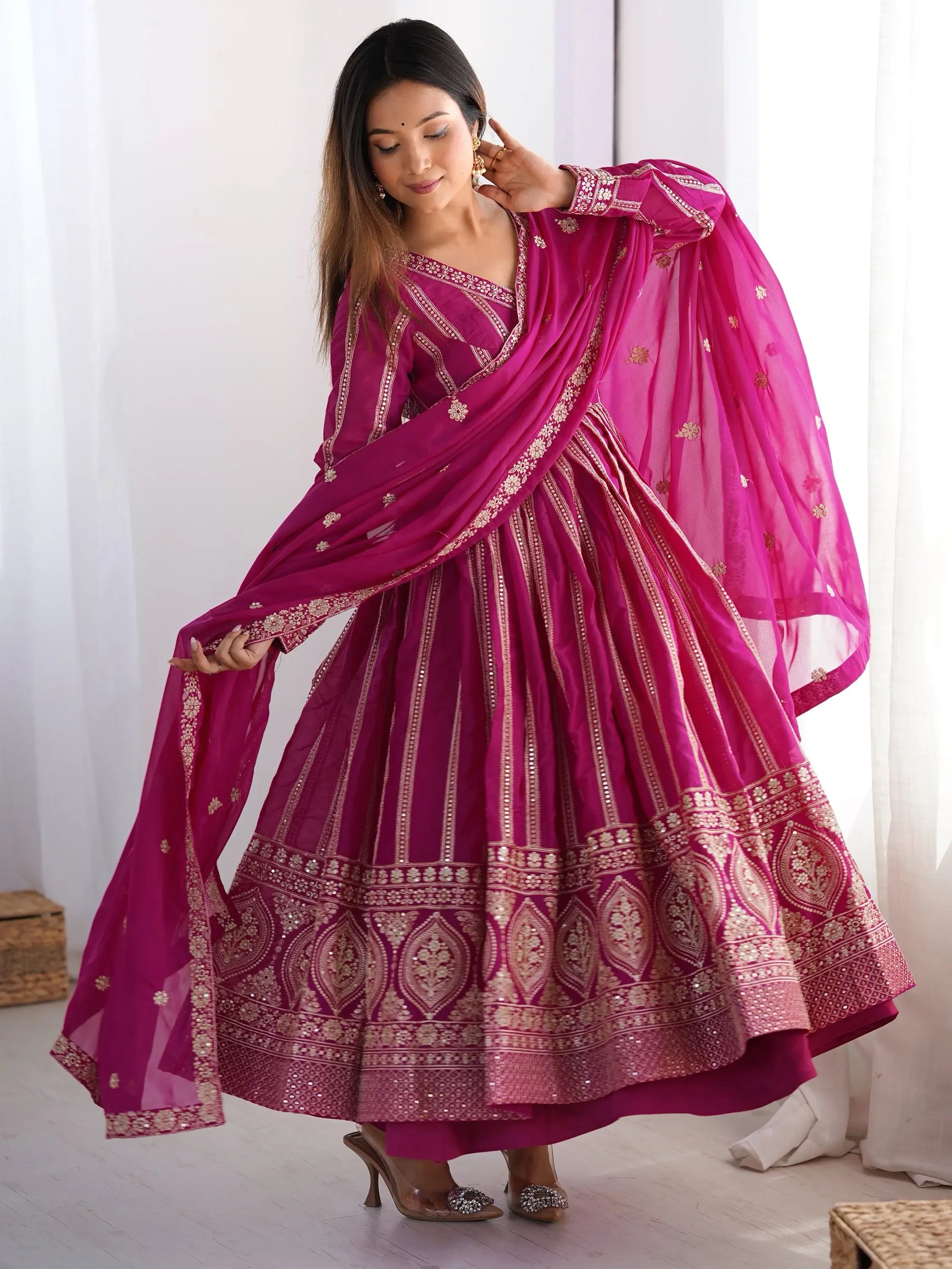Beautiful Pink Thread Work Georgette Event Wear Suit Pant - Zeel Clothing