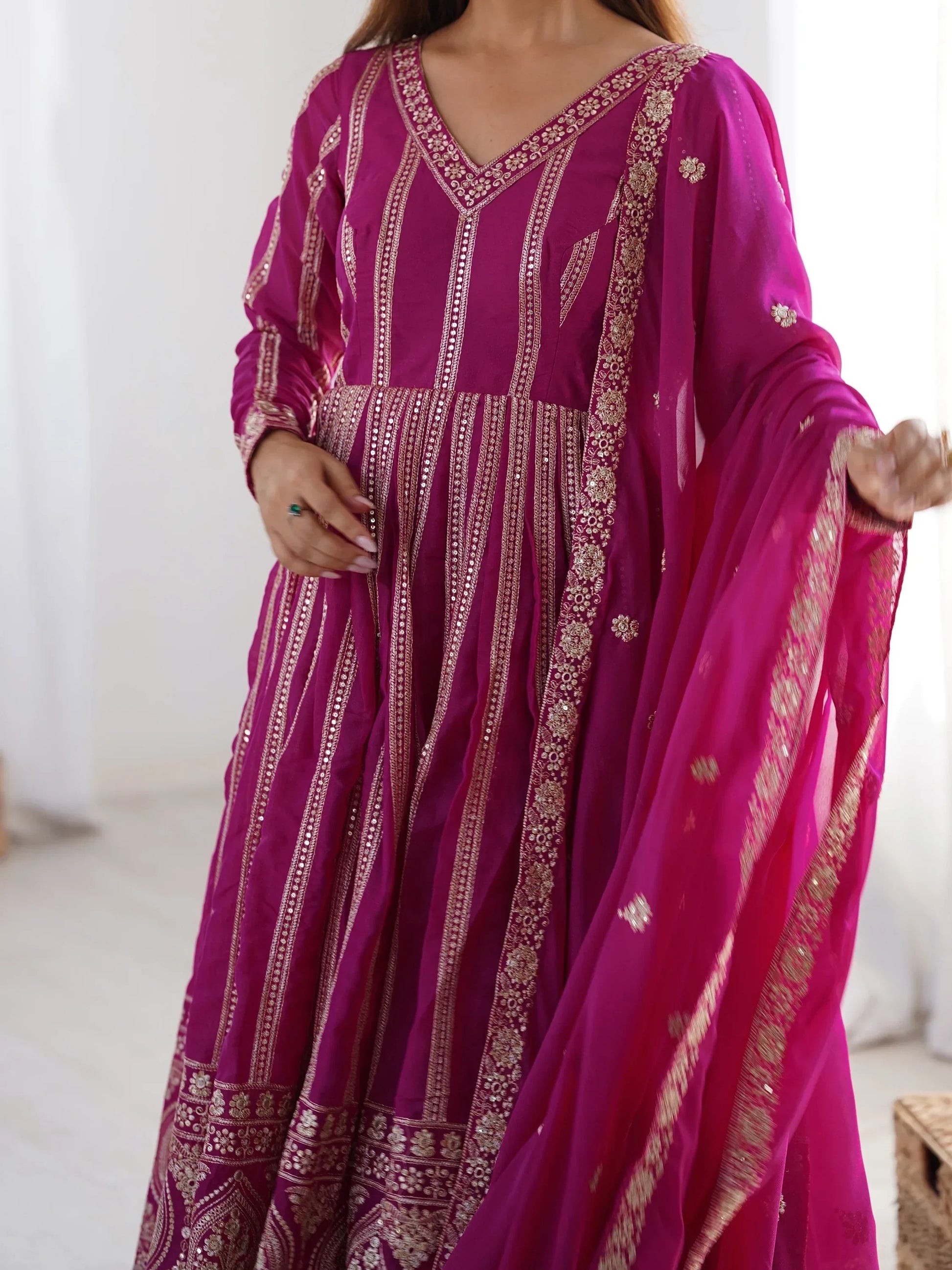 Beautiful Pink Thread Work Georgette Event Wear Suit Pant - Zeel Clothing
