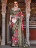 Beautiful Pink Woven Silk Reception Wear Saree With Blouse - Zeel Clothing