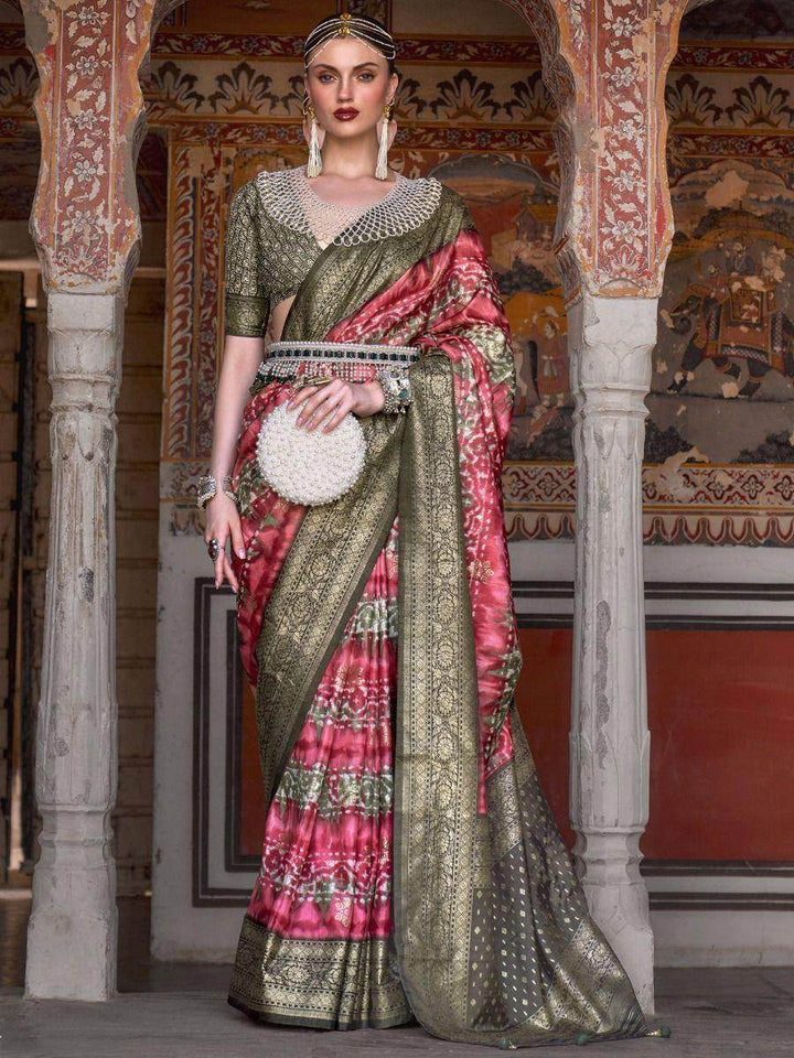 Beautiful Pink Woven Silk Reception Wear Saree With Blouse - Zeel Clothing