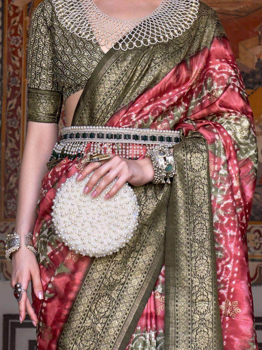 Beautiful Pink Woven Silk Reception Wear Saree With Blouse - Zeel Clothing