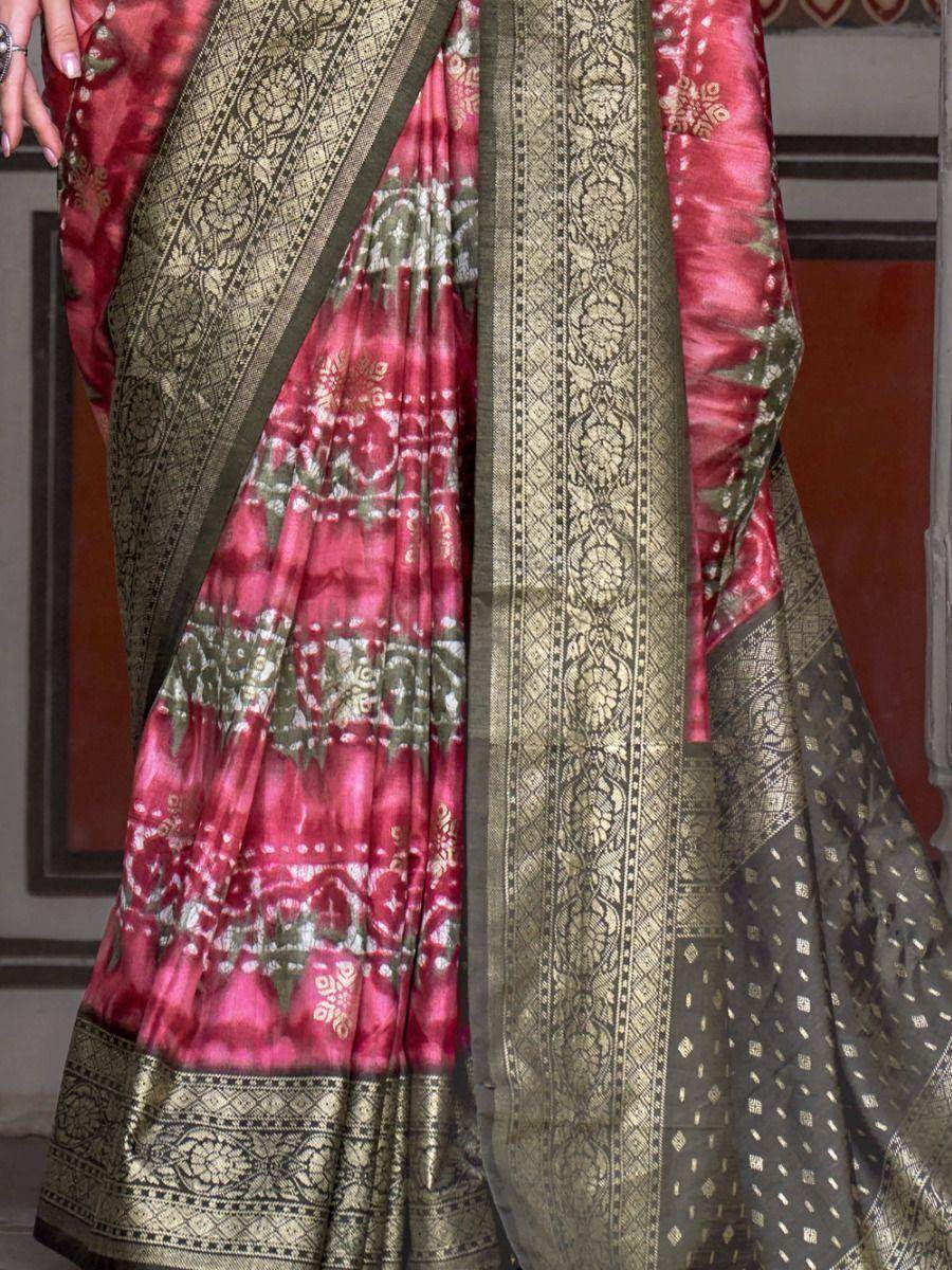 Beautiful Pink Woven Silk Reception Wear Saree With Blouse - Zeel Clothing