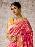 Beautiful Pink Zari Weaving Silk Wedding Wear Saree With Blouse - Zeel Clothing