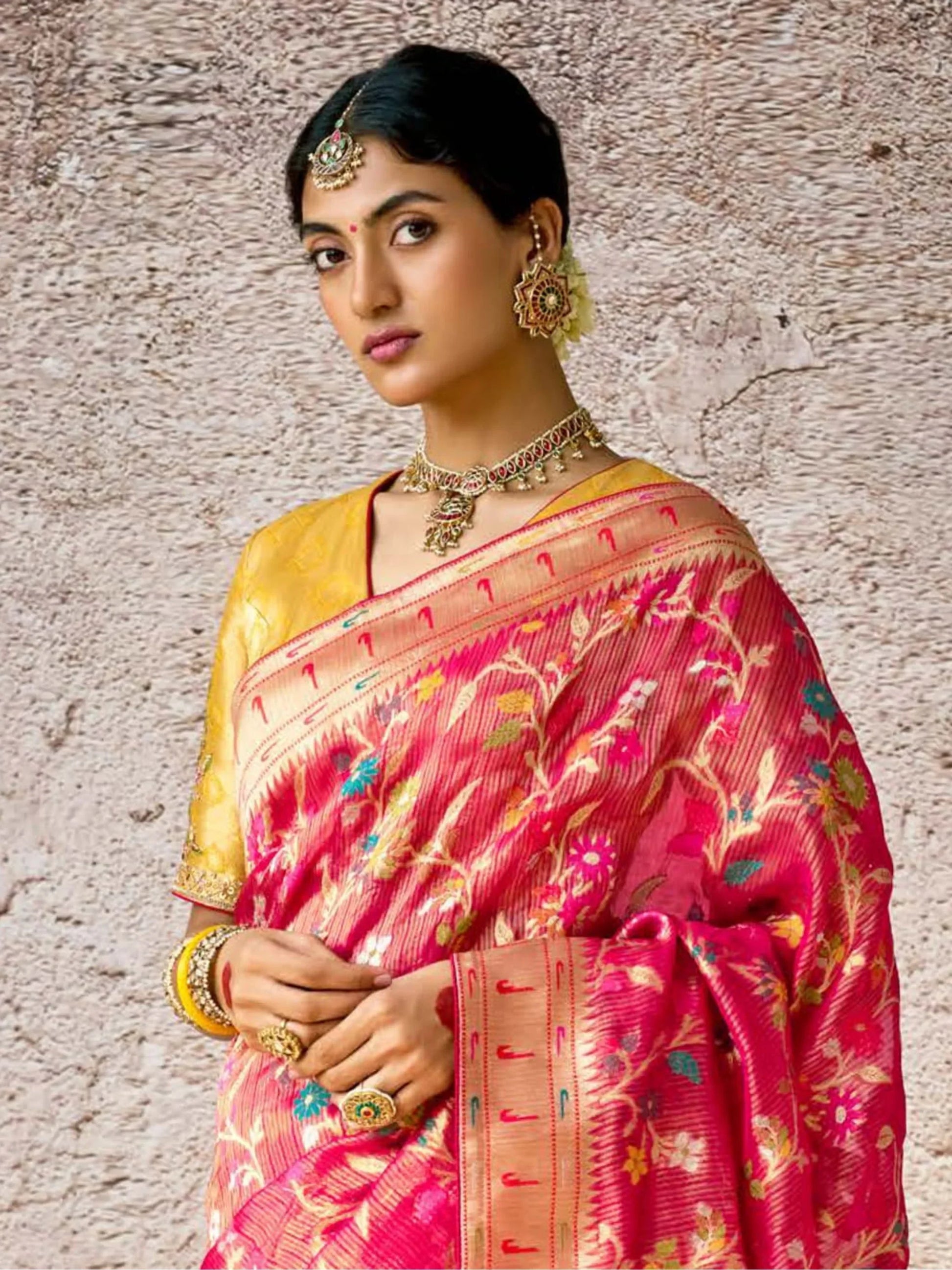 Beautiful Pink Zari Weaving Silk Wedding Wear Saree With Blouse - Zeel Clothing