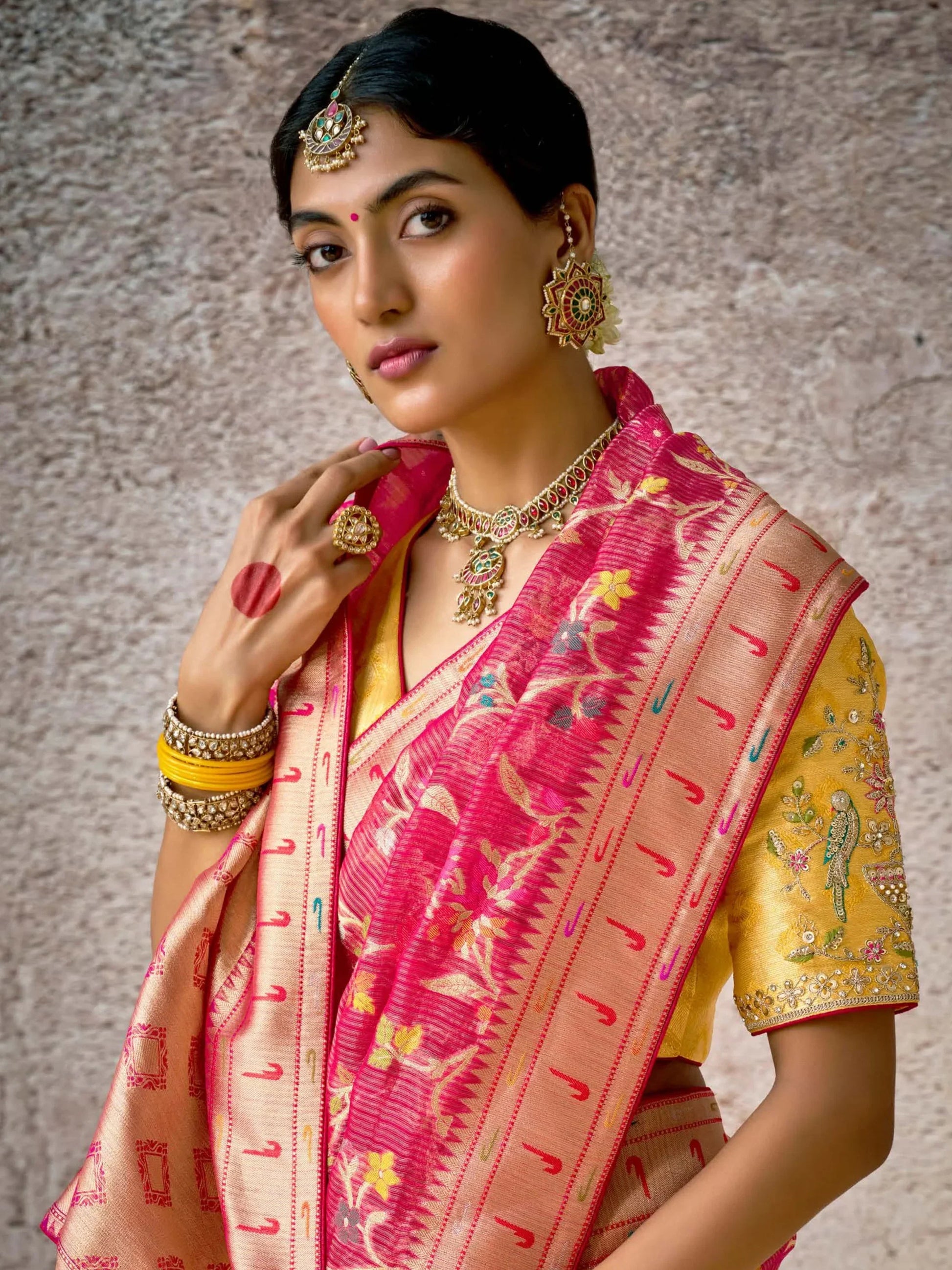 Beautiful Pink Zari Weaving Silk Wedding Wear Saree With Blouse - Zeel Clothing