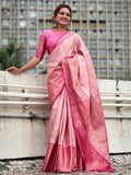 Beautiful Pink Zari Weaving Tissue Silk Traditional Saree With Blouse - Zeel Clothing