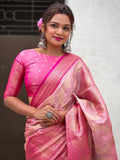 Beautiful Pink Zari Weaving Tissue Silk Traditional Saree With Blouse - Zeel Clothing