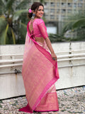 Beautiful Pink Zari Weaving Tissue Silk Traditional Saree With Blouse - Zeel Clothing