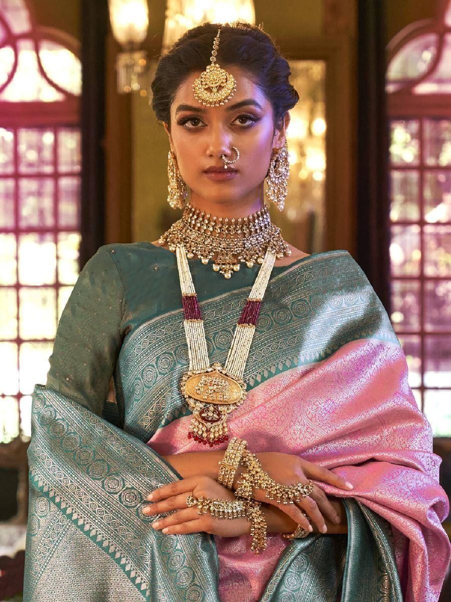 Beautiful Pink Zari Woven Kanjivaram Silk Reception Wear Saree