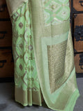 Beautiful Pista Green Zari Weaving Linen Event Wear Saree With Blouse - Zeel Clothing