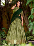 Beautiful Pista Green Zari Weaving Silk Festive Wear Half Saree Lehenga