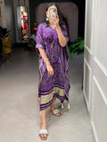 Beautiful Purple Bandhani Print Gaji Silk Festival Wear Kaftan - Zeel Clothing