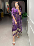 Beautiful Purple Bandhani Print Gaji Silk Festival Wear Kaftan - Zeel Clothing