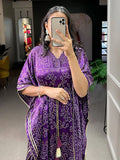 Beautiful Purple Bandhani Print Gaji Silk Festival Wear Kaftan - Zeel Clothing