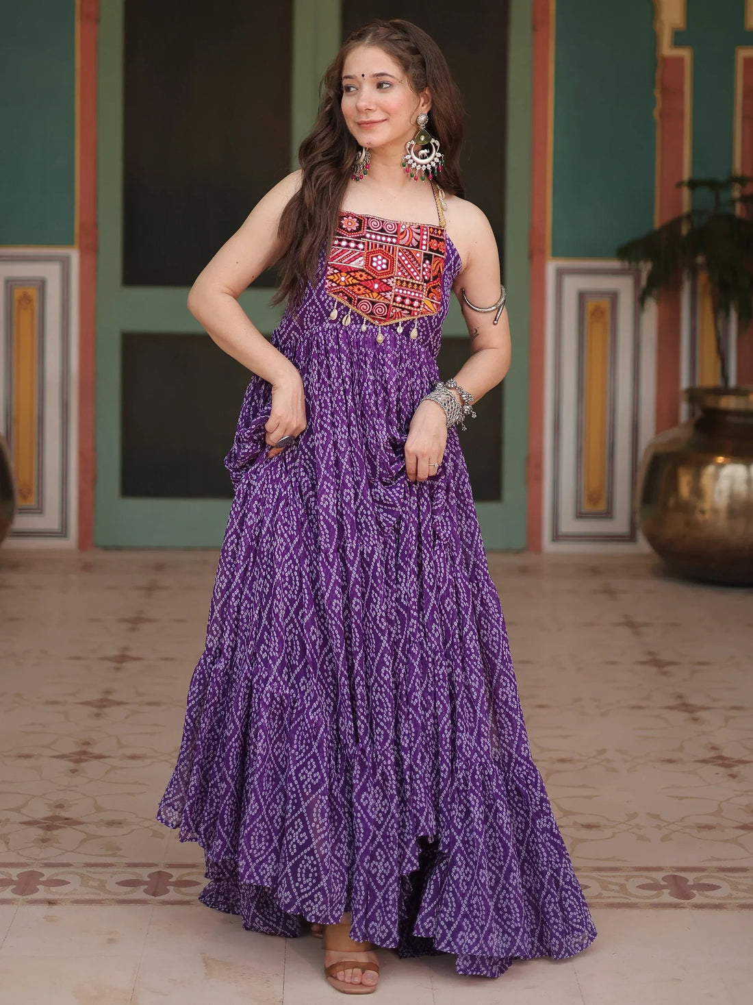 Beautiful Purple Bandhani Printed Georgette Navrati Wear Gown - Zeel Clothing