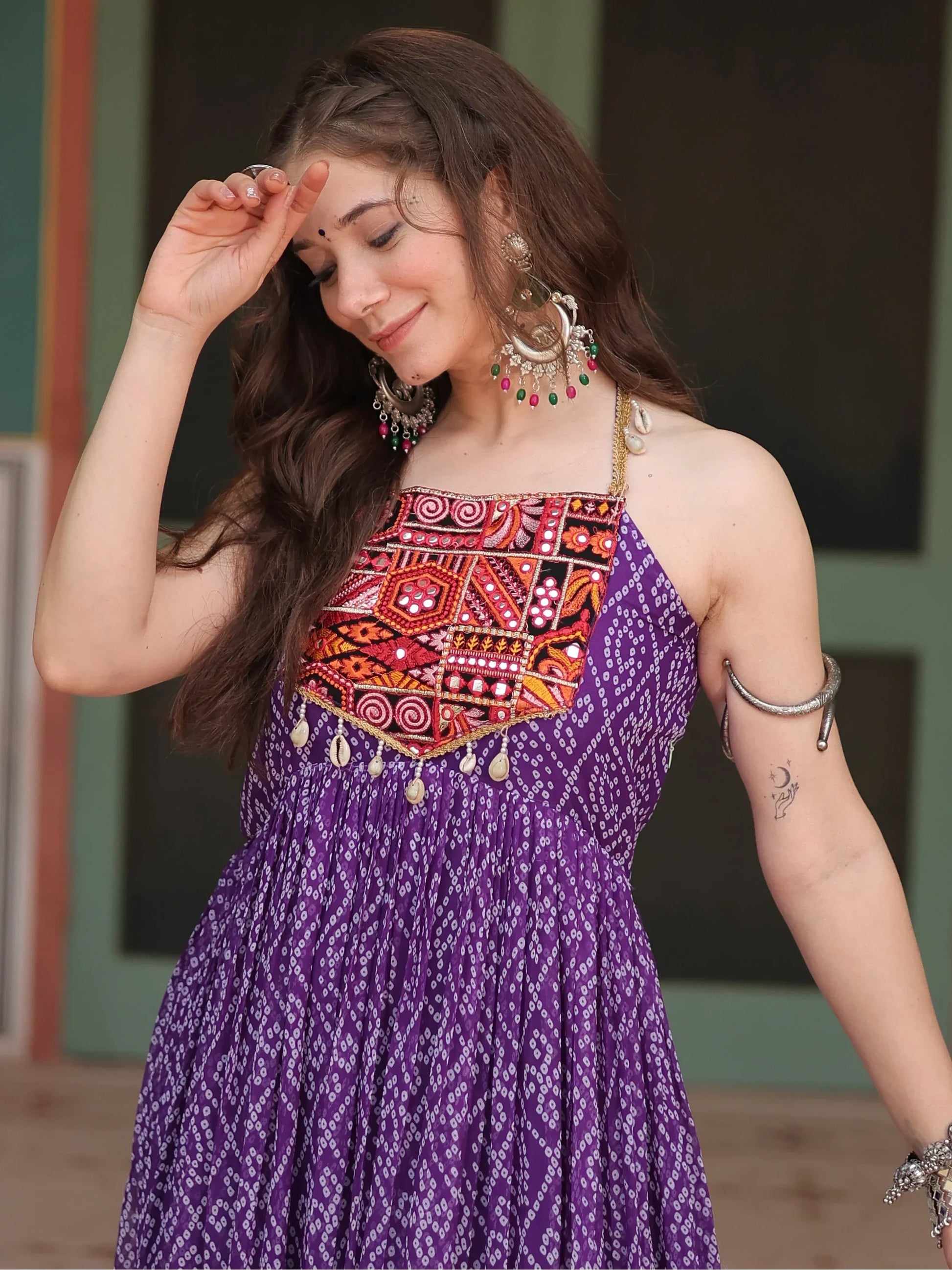 Beautiful Purple Bandhani Printed Georgette Navrati Wear Gown - Zeel Clothing