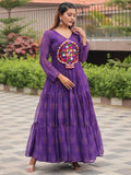 Beautiful Purple Bandhani Printed Georgette Navratri Special Gown - Zeel Clothing