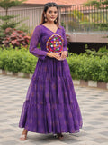 Beautiful Purple Bandhani Printed Georgette Navratri Special Gown - Zeel Clothing