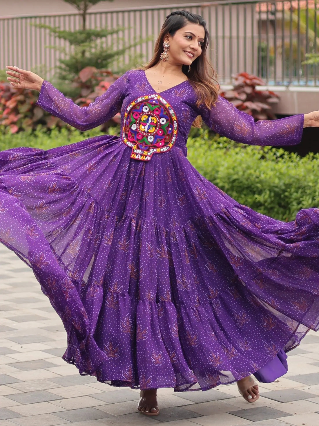 Beautiful Purple Bandhani Printed Georgette Navratri Special Gown - Zeel Clothing