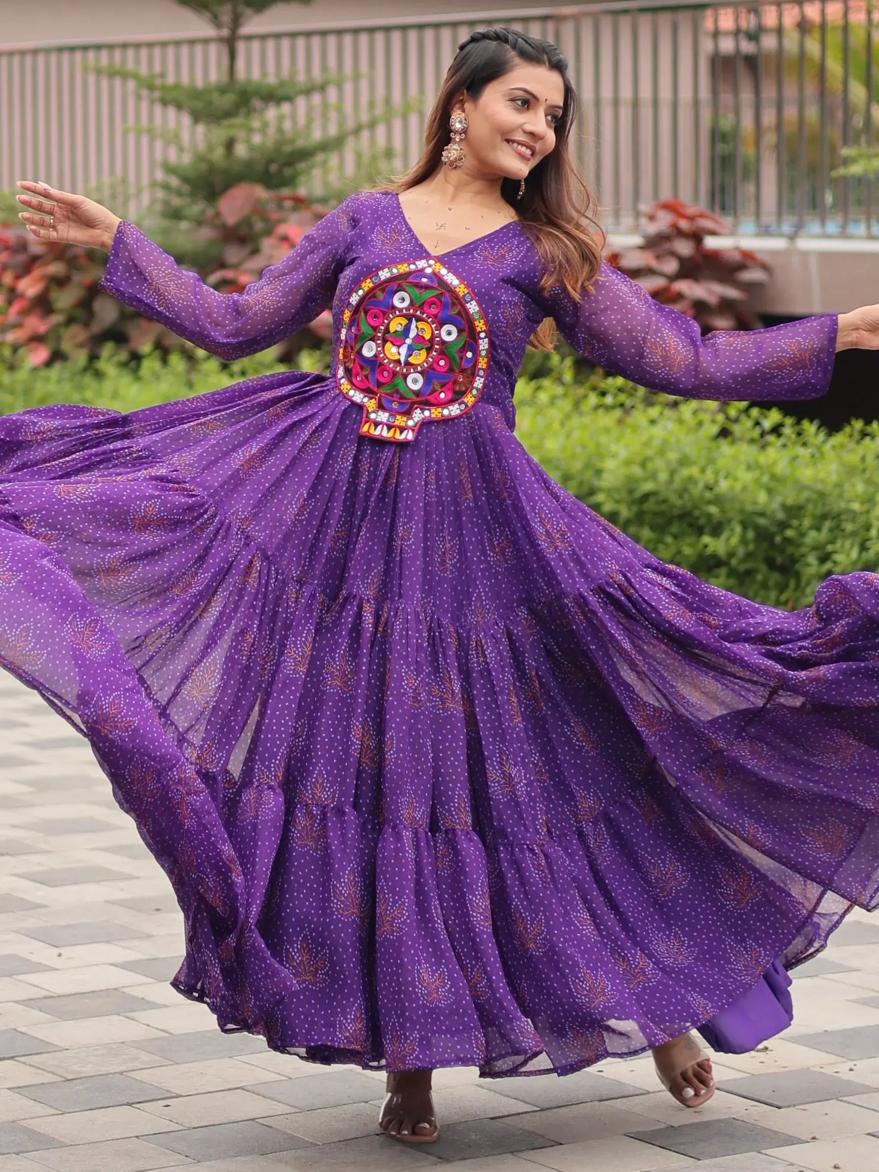 Beautiful Purple Bandhani Printed Georgette Navratri Special Gown - Zeel Clothing