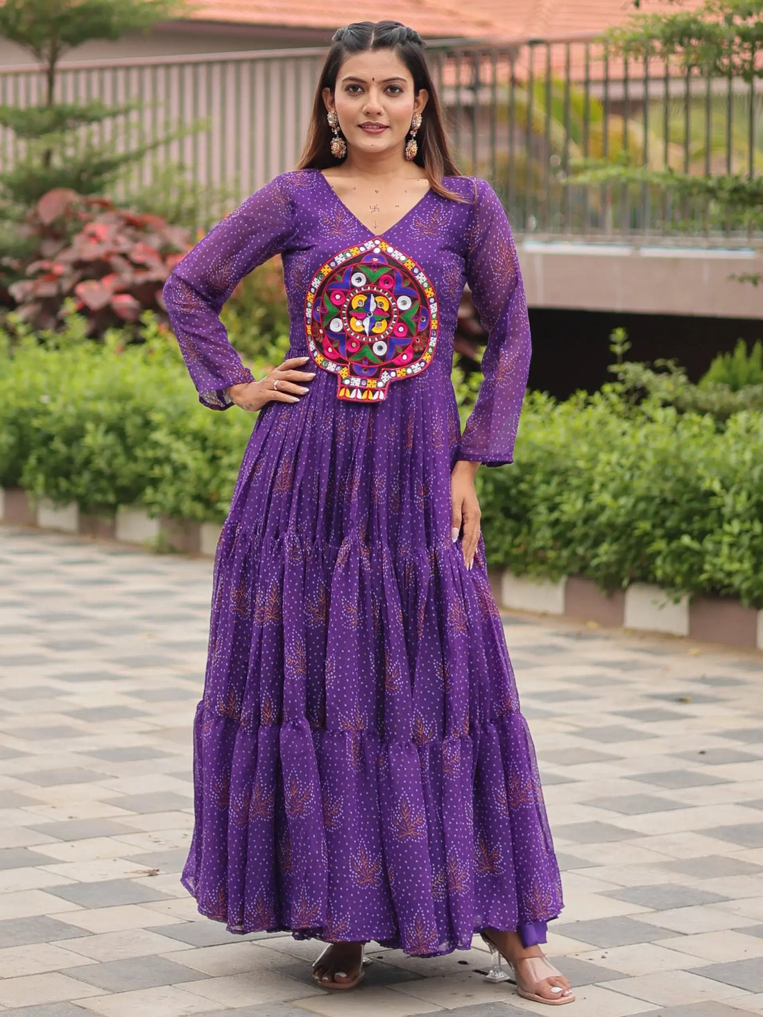 Beautiful Purple Bandhani Printed Georgette Navratri Special Gown - Zeel Clothing