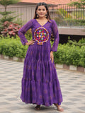 Beautiful Purple Bandhani Printed Georgette Navratri Special Gown - Zeel Clothing