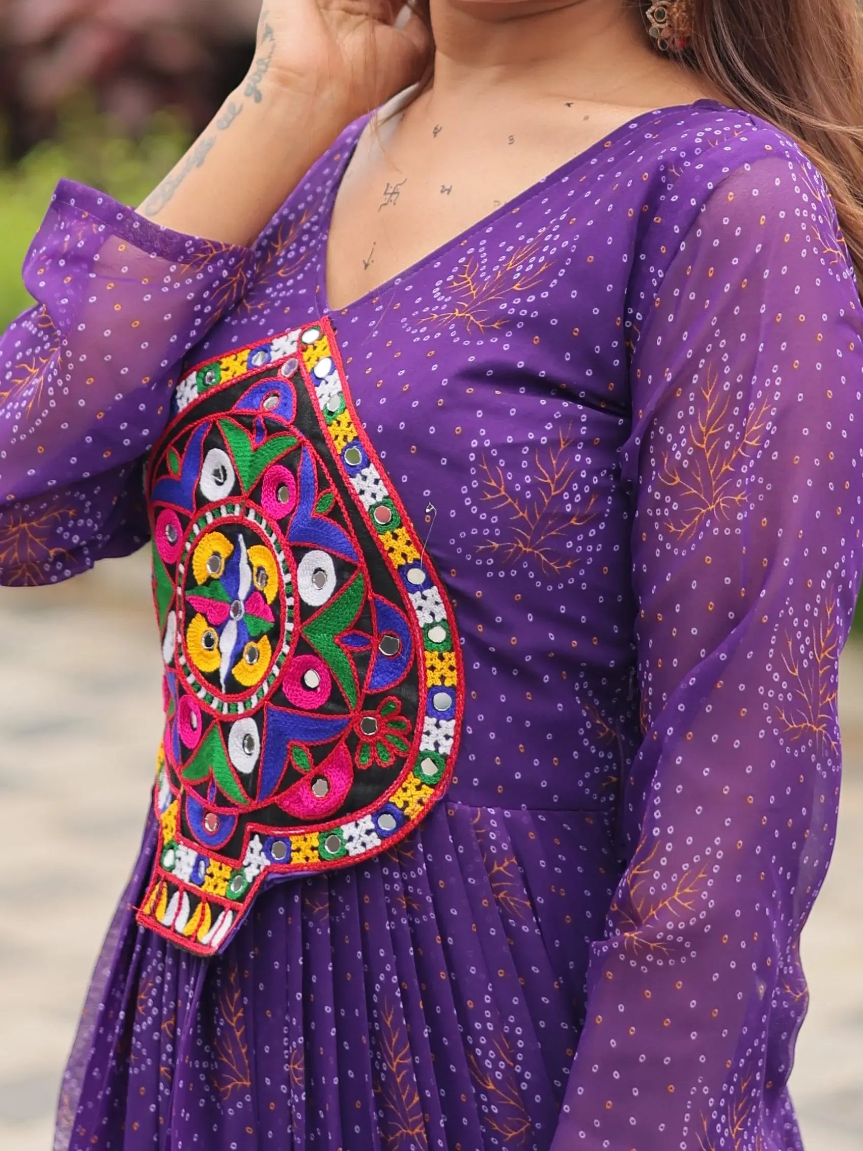 Beautiful Purple Bandhani Printed Georgette Navratri Special Gown - Zeel Clothing