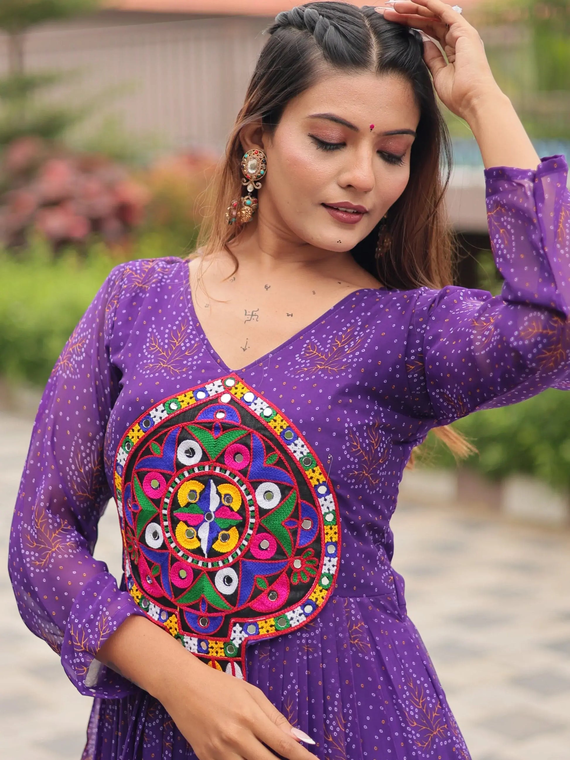 Beautiful Purple Bandhani Printed Georgette Navratri Special Gown - Zeel Clothing