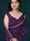 Beautiful Purple Diamond Work Crepe Silk Event Wear Saree With Blouse - Zeel Clothing