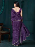 Beautiful Purple Diamond Work Crepe Silk Event Wear Saree With Blouse - Zeel Clothing