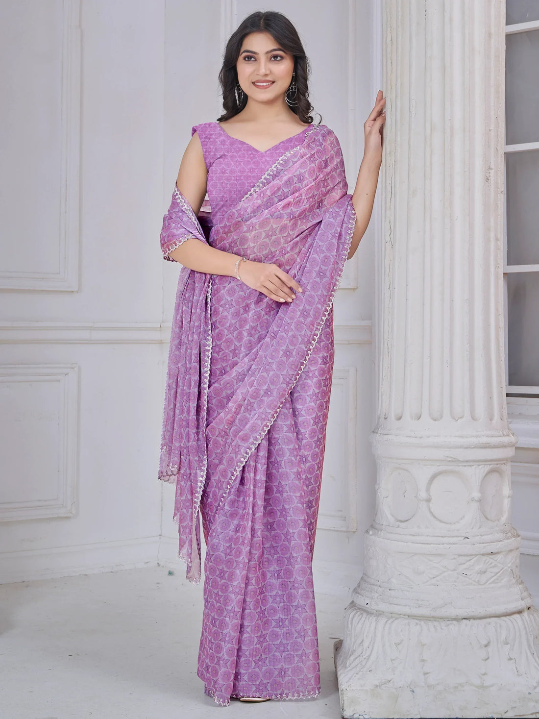 Beautiful Purple Digital Printed Organza Silk Casual Wear Saree With Blouse - Zeel Clothing