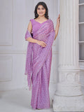 Beautiful Purple Digital Printed Organza Silk Casual Wear Saree With Blouse - Zeel Clothing