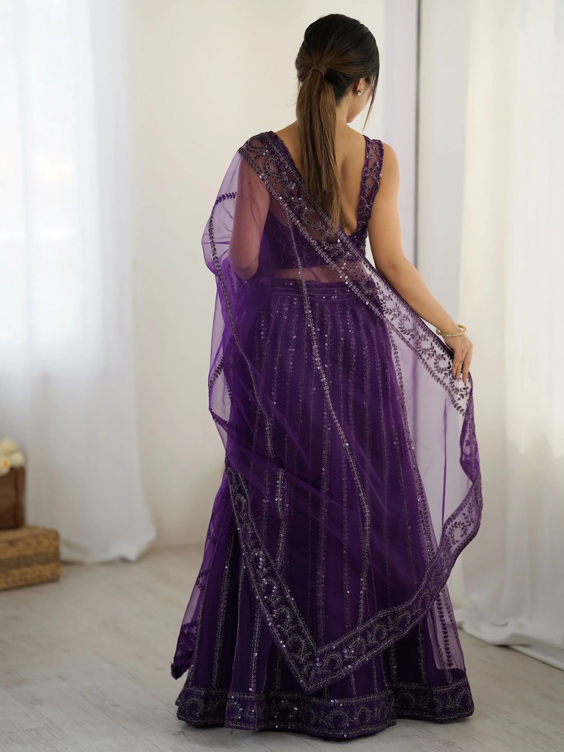 Beautiful Purple Dori Work Net Wedding Wear Lehenga Choli With Dupatta - Zeel Clothing