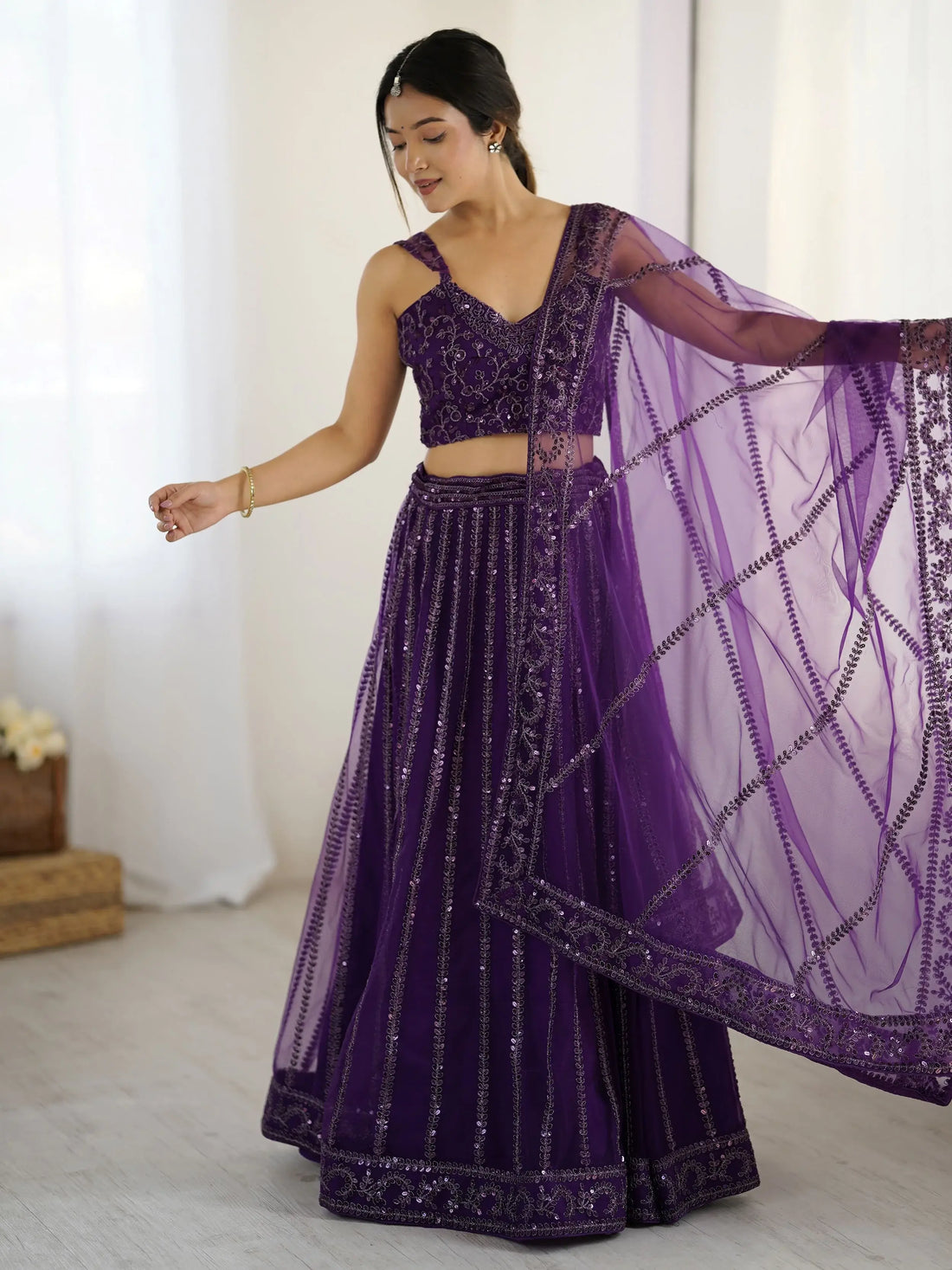 Beautiful Purple Dori Work Net Wedding Wear Lehenga Choli With Dupatta - Zeel Clothing
