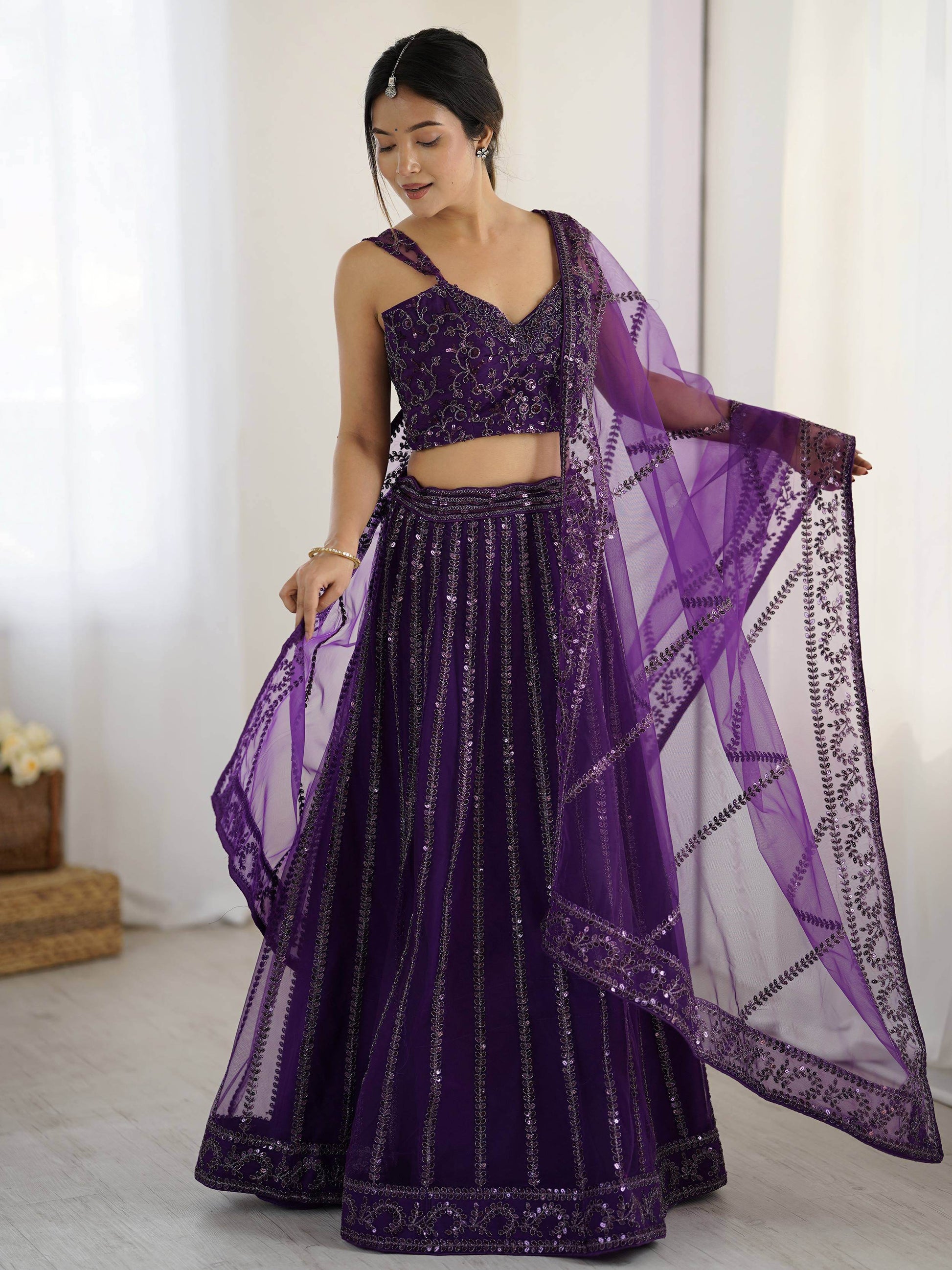 Beautiful Purple Dori Work Net Wedding Wear Lehenga Choli With Dupatta - Zeel Clothing