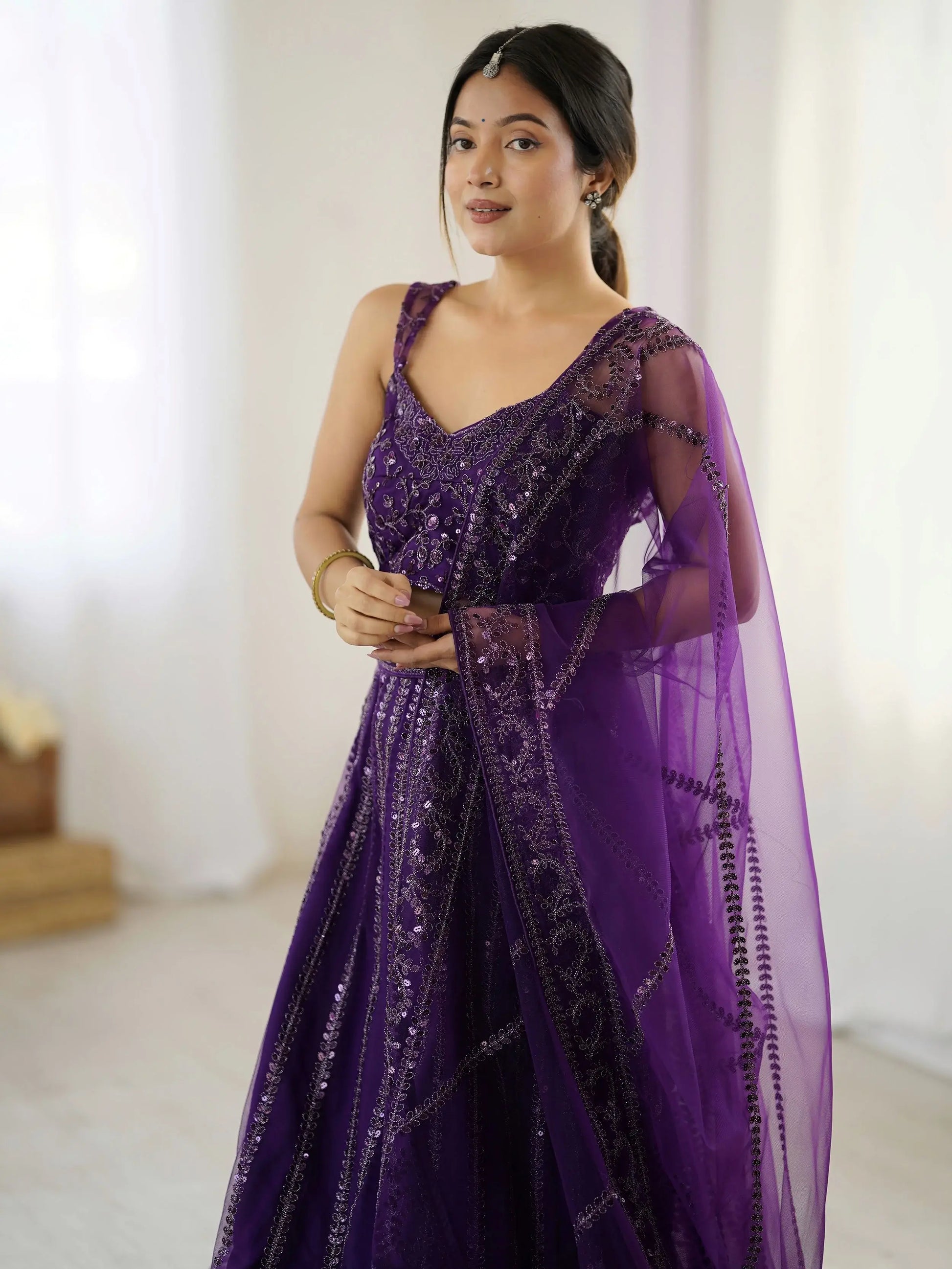 Beautiful Purple Dori Work Net Wedding Wear Lehenga Choli With Dupatta - Zeel Clothing