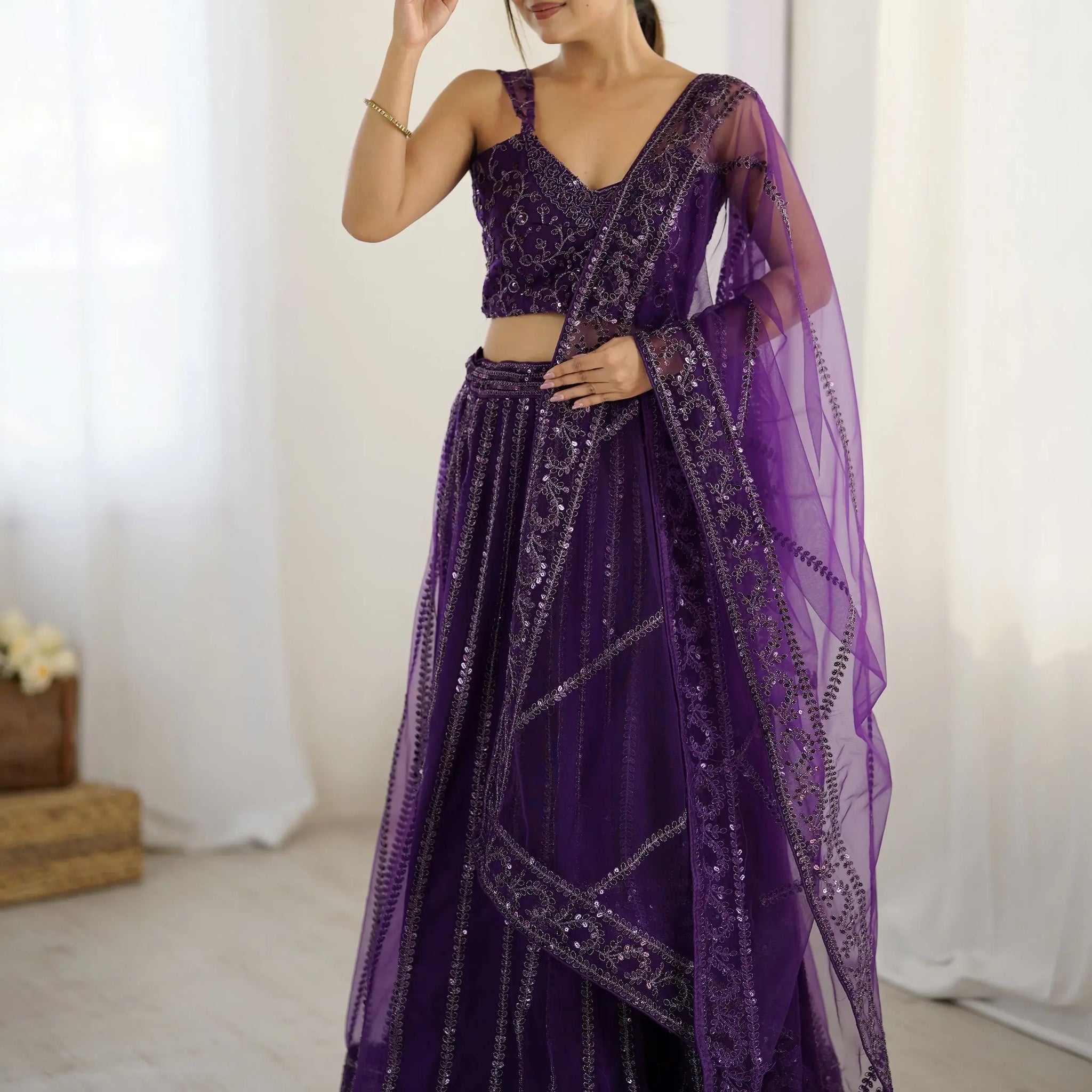 Beautiful Purple Dori Work Net Wedding Wear Lehenga Choli With Dupatta - Zeel Clothing