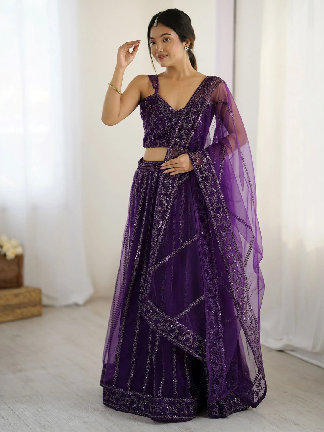 Beautiful Purple Dori Work Net Wedding Wear Lehenga Choli With Dupatta - Zeel Clothing