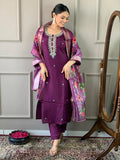 Beautiful Purple Embroidered Chanderi Silk Festival Wear Pant Suit - Zeel Clothing