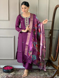 Beautiful Purple Embroidered Chanderi Silk Festival Wear Pant Suit - Zeel Clothing
